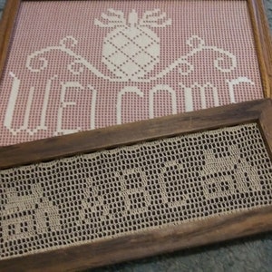 Vintage Filet Crochet Framed Samplers: Pineapple & ABC Wall Decor