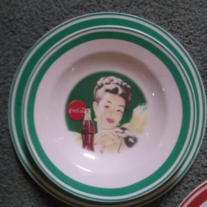 Rare Vintage Coca Cola Pin Up Girl Dinner Plates - 4 - and Matching Salad Plates - 4, and 4 matching Bowl by Gibson