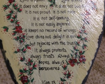 Vintage Calligraphy Slate, Heart Shaped, Bible Verse