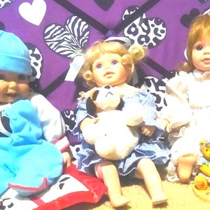 Collect Porcelain Baby Dolls, Rock-a-Bye Puddy Cat, Love Friendship Girl or Girl with Cherished Teddies Vintage