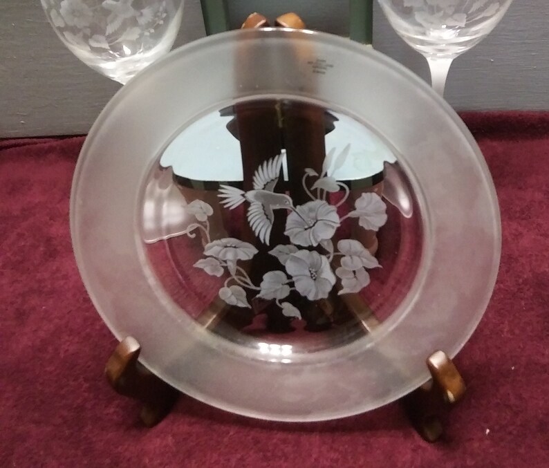 Vintage Avon Crystal Hummingbird Goblets & Plates Set - Wedding Stemware image 7