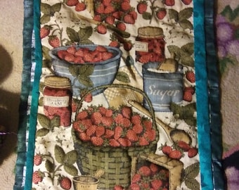 Hand Sewn Strawberry Quilted Wall Hanging: Vintage Country Decor