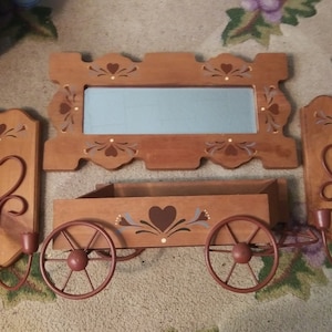 Vintage Homco Wagon Wall Planter, Homco Mirror, Two Candle Sconces