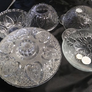 Vintage Pasari Pressed Glass Covered Candy Dish, or Crystal Clear Poinsettia Bowls