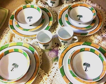 Palm Coconut Dinnerware, Alco, 16 Piece Set, Excellent Condition, Tableware, Kitchen and Dining, Gift For Mom