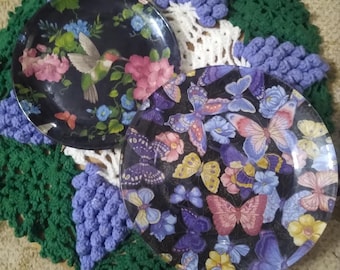 UNIQUE Decoupaged Clear glass Plates Handmade, Bird or Tapestry, One of a Kind