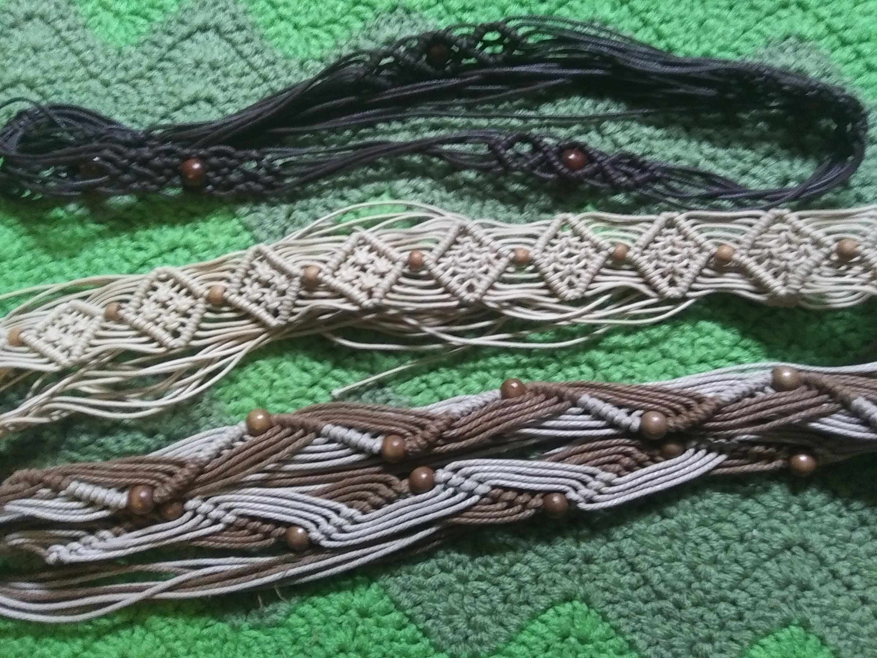 Vintage Macrame Belt With Wood Beads, Handmade Boho Hippie  display picture 2
