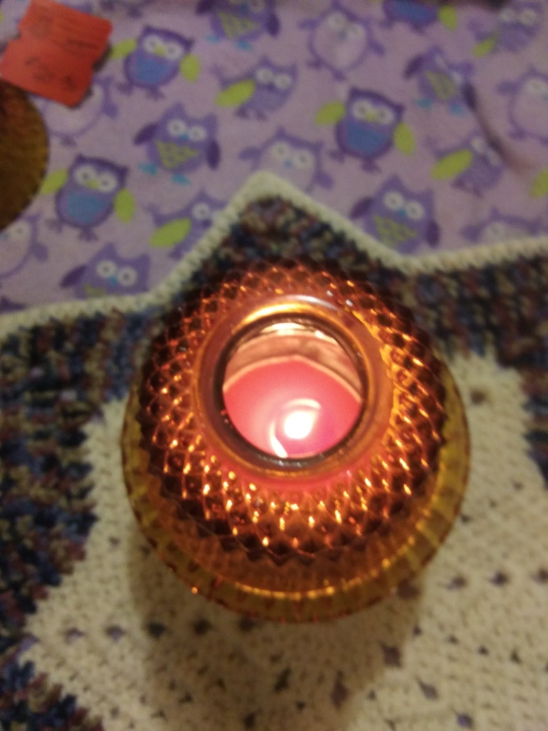 Hurricane Lamp Vintage Indiana Glass Amber Diamond Point Two Piece Fairy Light Candle Holder 6 12 High Brown Color Glass