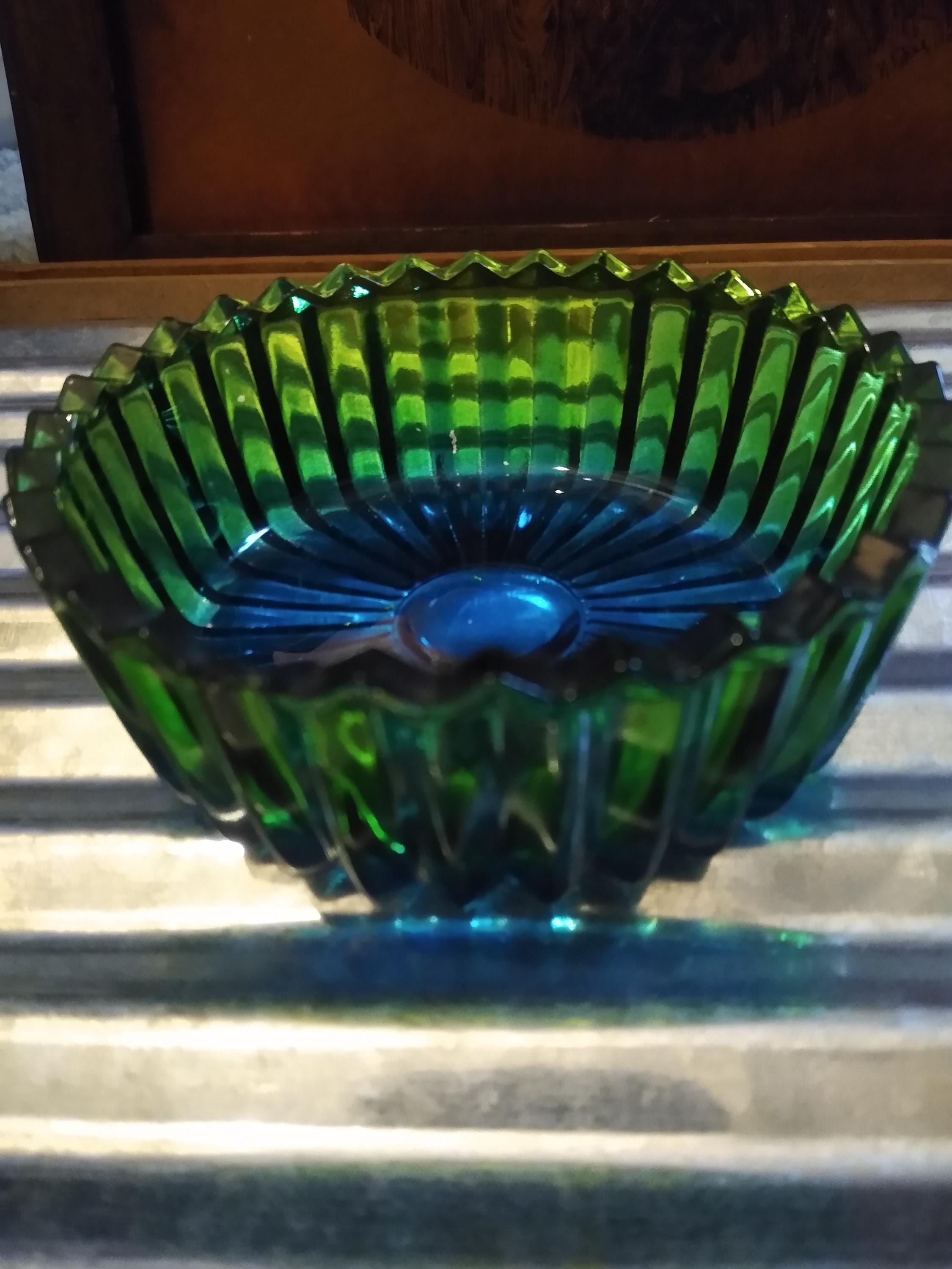 Vintage Jeanette Iridescent Colored Glass, Blue, Green, Pink