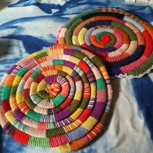 Knit  Circle Trivets, Vintage, Retro Kitchen, Trivet Handmade, Choice of 2, Table Protectors