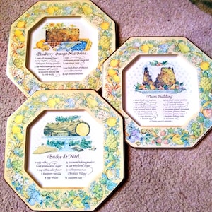 3 Vintage Avon 1982 Holiday Recipe Tin Plates