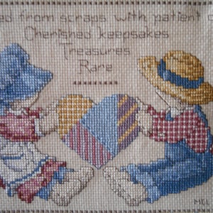 Vintage Framed Cross Stitch Sampler: Handcrafted Country Needlework