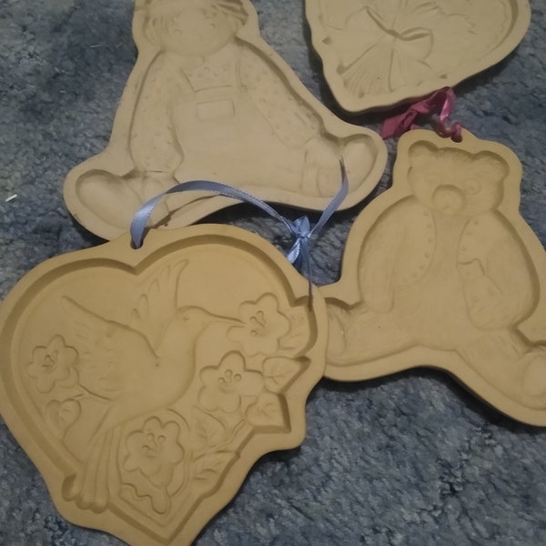 Brown Bag Cookie Art, Baking Mold, Teddy Bear OR Hummingbird OR Raggedy Andy Cookie Art Cookie Cutter Ceramic, 1986, Hill Design Inc