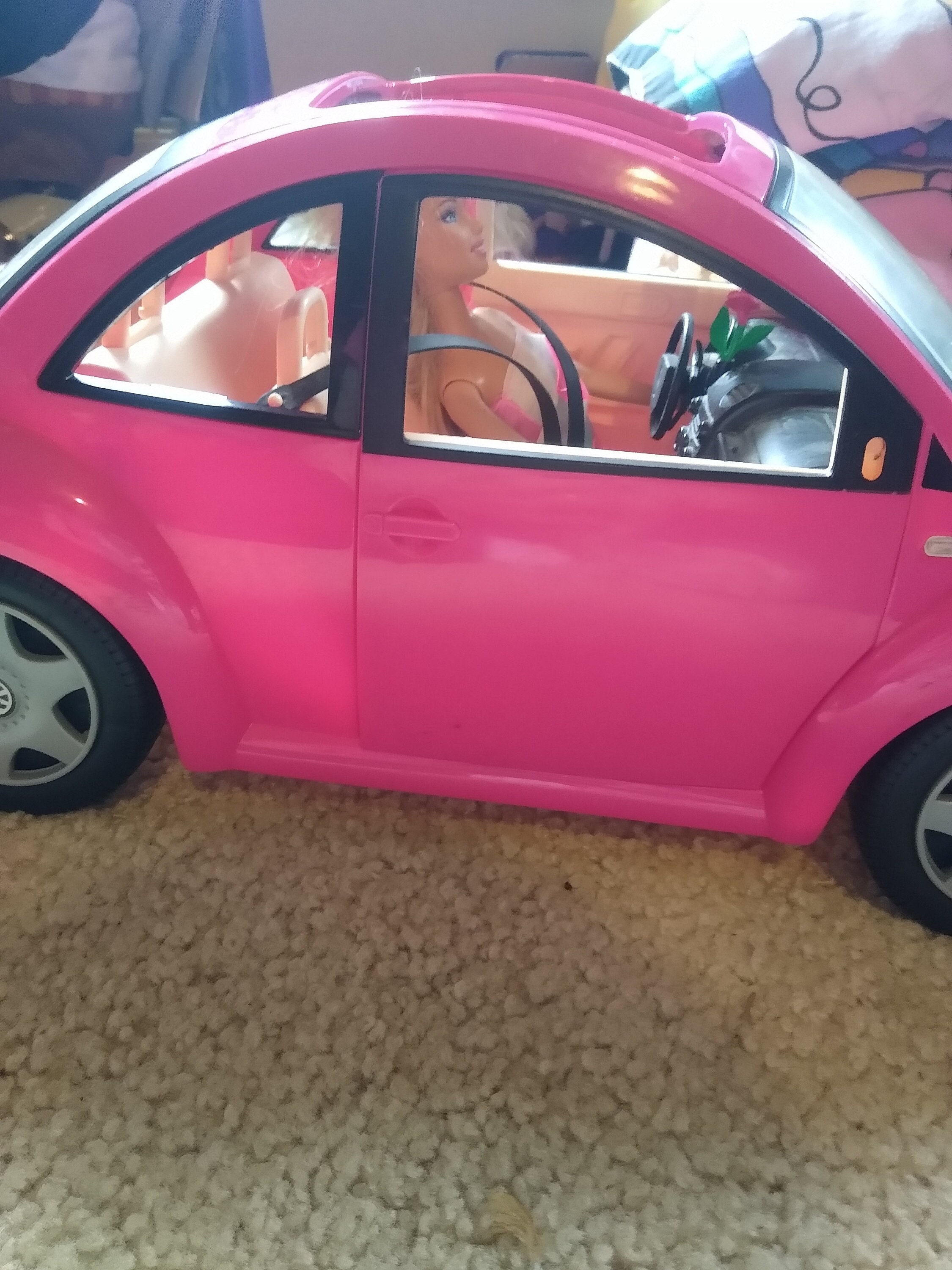 Hot Pink VW Beetle 2000 with Barbie Doll Vintage