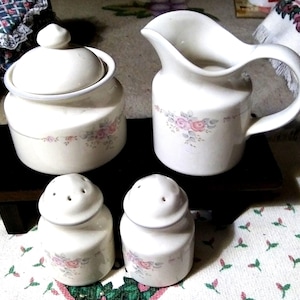 Vintage Pfaltzgraff Trousseau Creamer, Sugar Bowl, and Salt & Pepper Set
