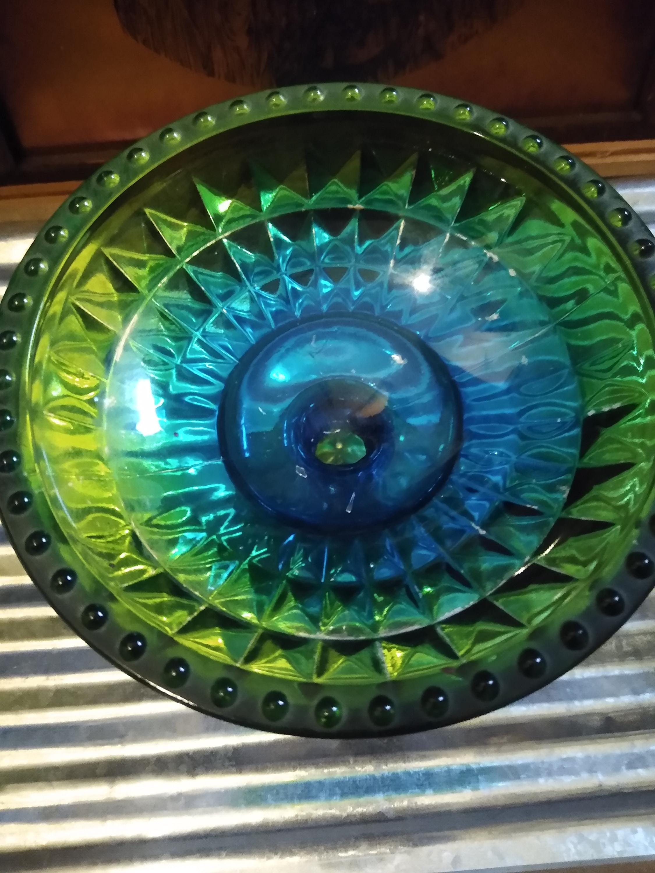 Vintage Jeanette Iridescent Colored Glass, Blue, Green, Pink