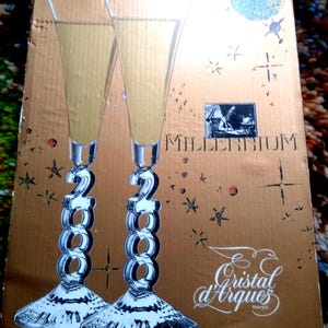Vintage Cristal d&#39;Arques Millennium 2000 Champagne Flutes - Set of 2 in Original Box