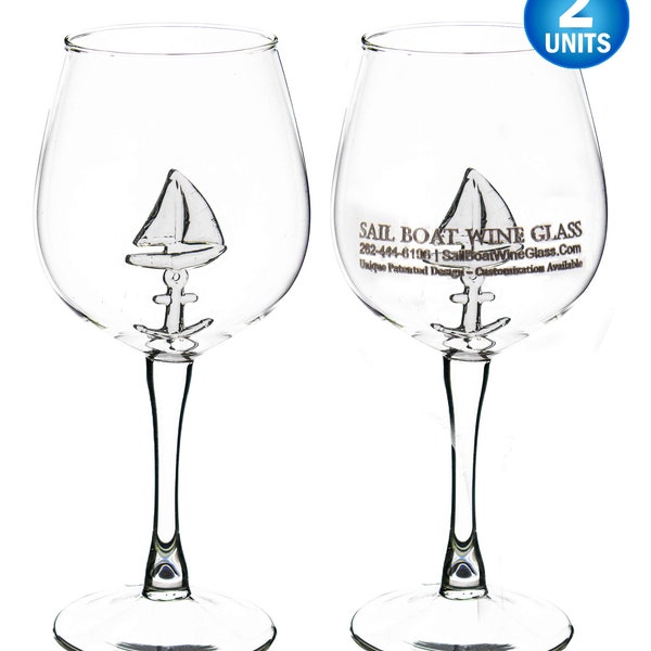 Personalized Engraved 3D Sailboat Wine Glass High End Crystal Glassware Unique Nautical Ocean Sailing Red Wine Glass w/ Sail Boat Inside 2pc