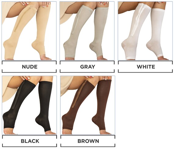 Zipper Pressure Compression Socks Support Stockings Leg Open Toe