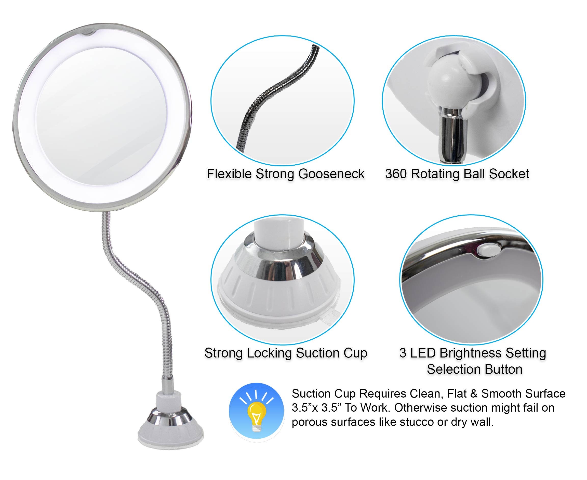 14 LED Suction Cup Makeup Mirror 6.5 10X Mirror Etsy