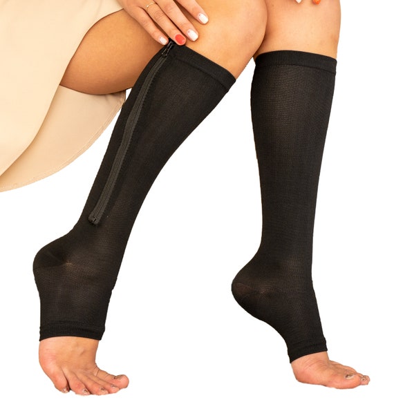 Unisex Open Toe Compression Socks Zipper Leg Support Knee-High Stockings 