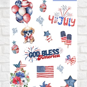 Patriotic Floral Sticker Sheets/Journaling Stickers/Planning Stickers
