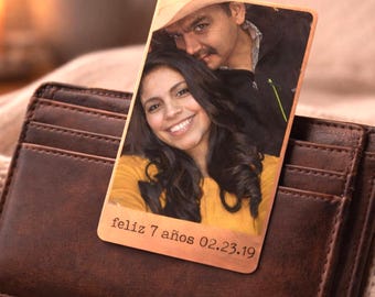 Personalized Photo Wallet Card, Husband Anniversary Gift, Metal Keepsake