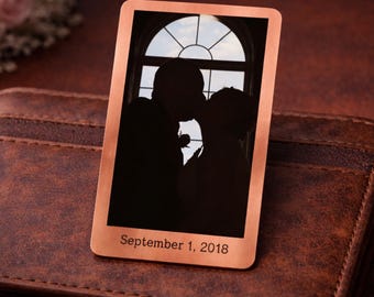 Personalized Copper Photo Wallet Insert - Anniversary Gift for Him