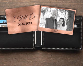 Personalized Anniversary Copper Wallet Card, Tally Mark Card, Custom Photo Gift, I Still Do