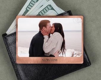 Personalized Metal Wallet Photo Card, 7th 10th Anniversary, Copper or Steel Gift