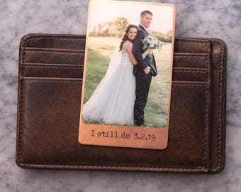 Personalized Photo Wallet Card, Husband Anniversary Gift, Metal Keepsake