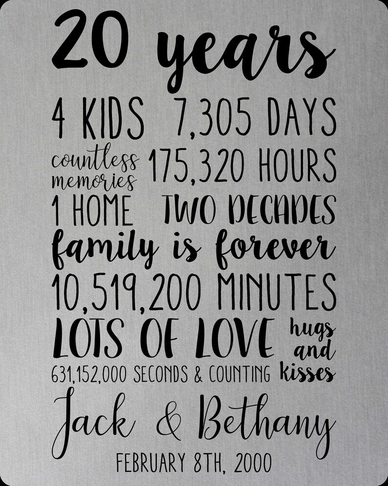20th Anniversary Gift 20 Years Together Sign Tin Metal Wall Etsy