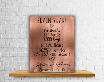7th Anniversary Copper Print, Personalized Time Rundown (Digital Download)
