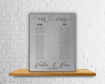 Personalized Wedding Vows Aluminum Print, 10th Anniversary Tin Gift (Digital Print)