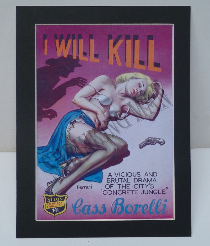 VINTAGE 1950s pulp book jacket print A3, A4 and A5 available mounted image 2