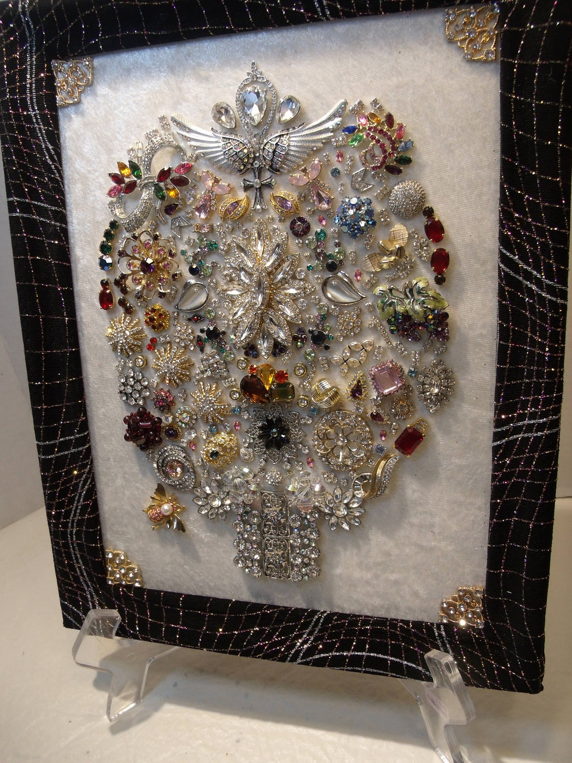 Collectible Framed Jewelry Art Silver Maroon Sparkle Frame Etsy