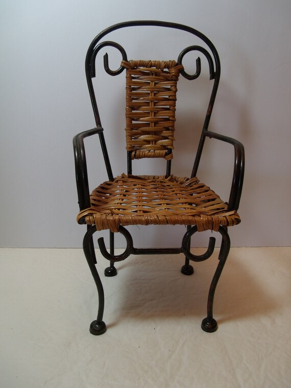 Vintage Doll Bear Wicker And Wrought Iron Display Accent Chair Etsy