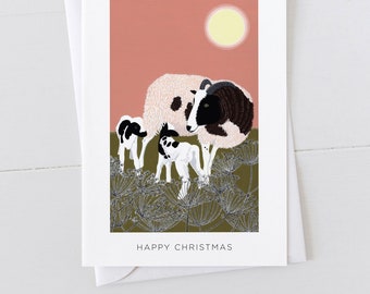 Ewe and Lambs Christmas Card