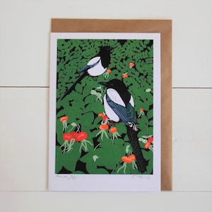 Magpies Two for Joy - Carte de voeux titrée et signée à la main