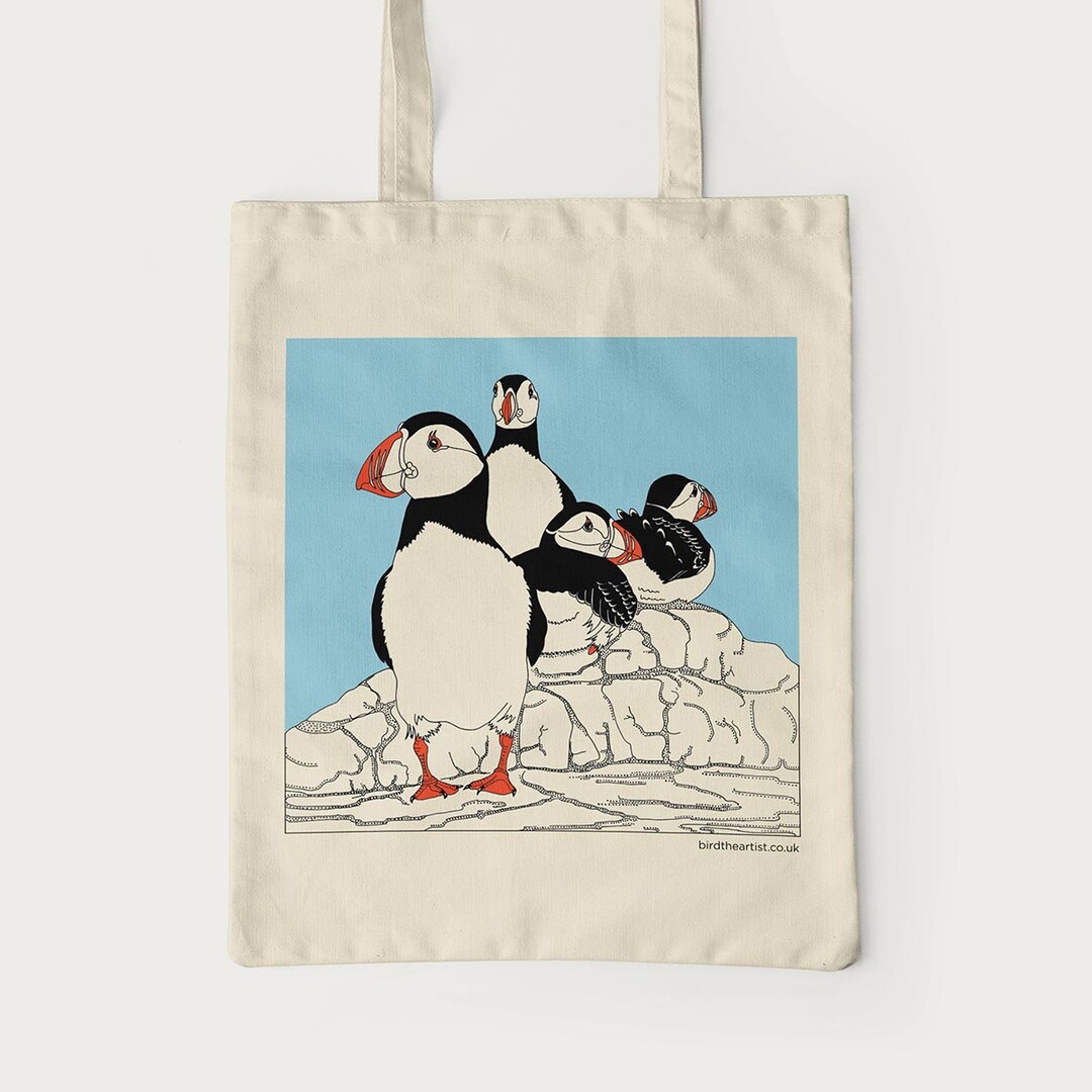Puffin Cute Pattern Print Leather Tote Bag