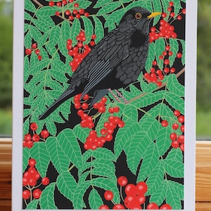 Blackbird - Greeting card hand titled and signed