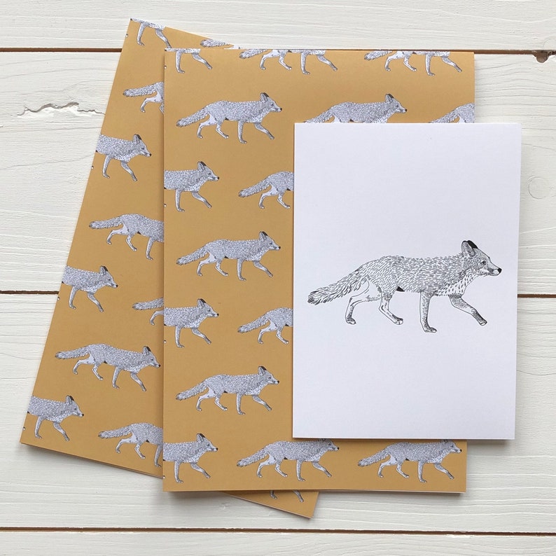 Fox Gift Wrap with Card Options Fox Black & White