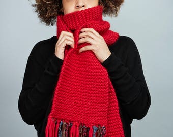 Longue Echarpe rouge laine mérinos, faite main - Handmade Red Merinos wool scarf