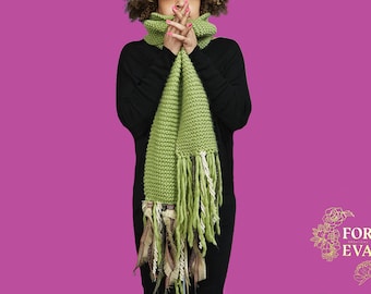 Sciarpa lunga Anis, lana merino, fatta a mano - Sciarpa in lana Merinos verde fatta a mano