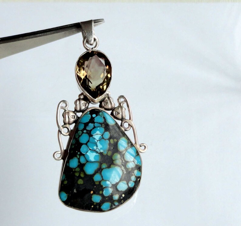Turquoise Pendant Natural Blue Gemstone Sterling Silver Handmade Gift For Her Jewelry # 13022