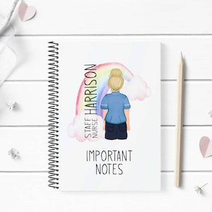 Personalised Staff Nurse Important Notes Notebook | A5 or A4 Lined Paper | Nursing Gift | Choice of Hair Colour | Black Blonde Red Brown