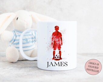 Personalised Footballer Boy Polymer Children's Mug | Unbreakable Cup | White 11 fl oz | Paint Splash Art | Choice Of 10 Colours In Listing