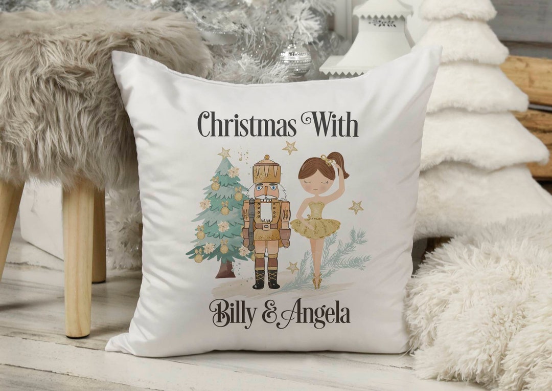 Personalised Christmas Golden Nutcracker Cushion White & Gold Throw
