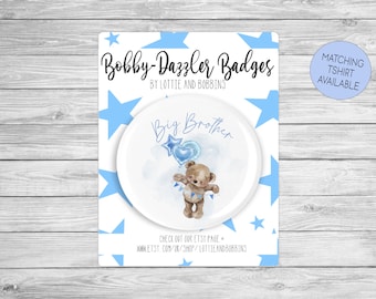 Insignia personalizada "Voy a ser hermano mayor" / Regalo para el nuevo hermanito/a / Osito de peluche azul con globos / Tamaño de la insignia: 38 mm o 58 mm