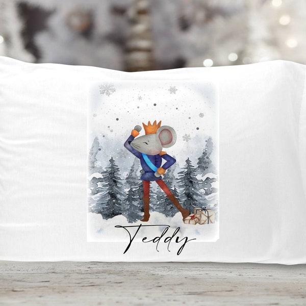 Personalised White Pillowcase | The Nutcracker Mouse King | Standard Size Cover | Christmas Bedding Decor | Winter Forest Snow